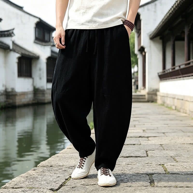 Buddha Stones Frühling/Sommer Vintage Casual Herren Haremshose mit Kordelzug und Taschen - image 6