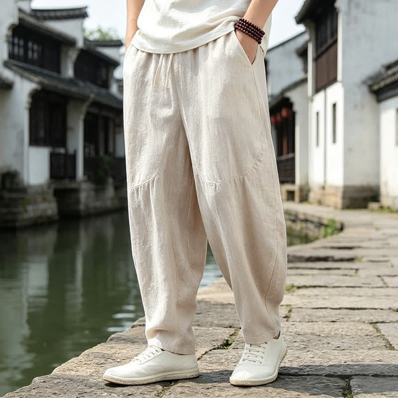 Buddha Stones Frühling/Sommer Vintage Casual Herren Haremshose mit Kordelzug und Taschen - image 3