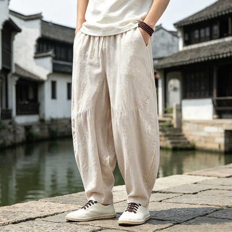 Buddha Stones Frühling/Sommer Vintage Casual Herren Haremshose mit Kordelzug und Taschen - Leinen - US/UK/AU46, EU56 (5XL) - image 0