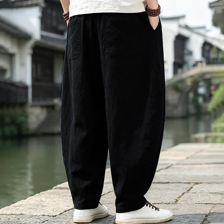 Buddha Stones Frühling/Sommer Vintage Casual Herren Haremshose mit Kordelzug und Taschen - image 7