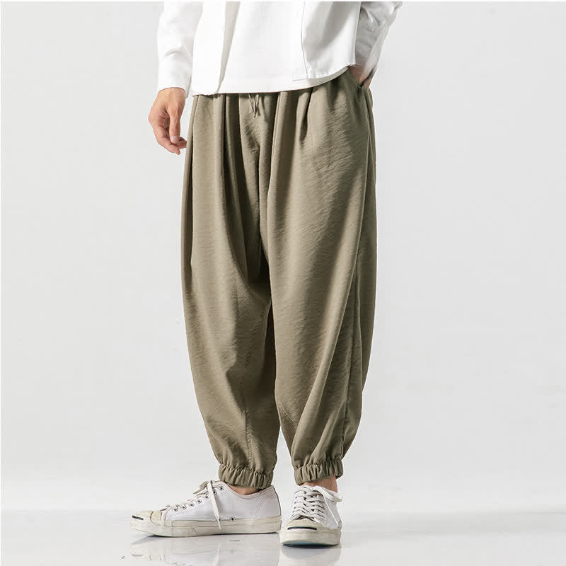 Buddha Stones Lässige, einfarbige Herren-Cropped-Hose mit Kordelzug für Frühling und Sommer, schmal zulaufende Hose mit Tasche - image 3