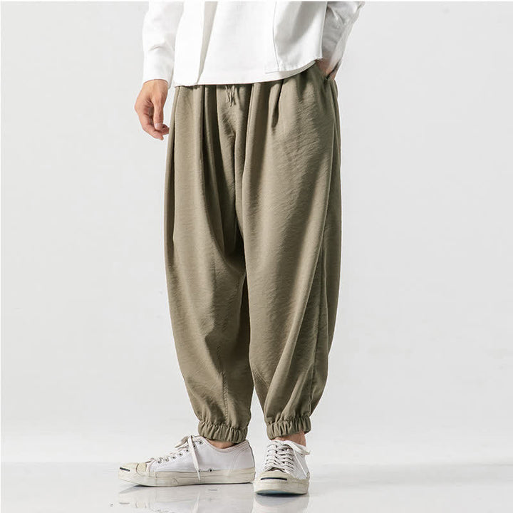 Buddha Stones Lässige, einfarbige Herren-Cropped-Hose mit Kordelzug für Frühling und Sommer, schmal zulaufende Hose mit Tasche - image 3