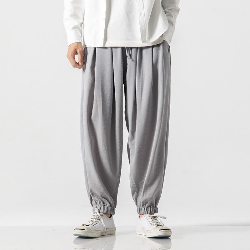 Buddha Stones Lässige, einfarbige Herren-Cropped-Hose mit Kordelzug für Frühling und Sommer, schmal zulaufende Hose mit Tasche - Hellgrau - US/UK/AU46, EU56 (5XL) - image 30
