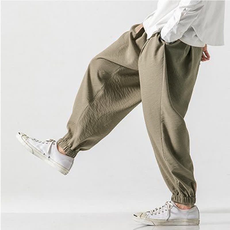 Buddha Stones Lässige, einfarbige Herren-Cropped-Hose mit Kordelzug für Frühling und Sommer, schmal zulaufende Hose mit Tasche - image 4