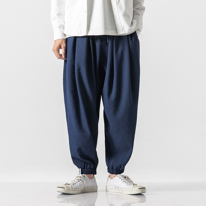 Buddha Stones Lässige, einfarbige Herren-Cropped-Hose mit Kordelzug für Frühling und Sommer, schmal zulaufende Hose mit Tasche - Marine - US/UK/AU46, EU56 (5XL) - image 11