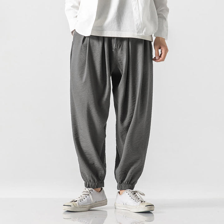 Buddha Stones Lässige, einfarbige Herren-Cropped-Hose mit Kordelzug für Frühling und Sommer, schmal zulaufende Hose mit Tasche - Dunkelgrau - US/UK/AU46, EU56 (5XL) - image 21