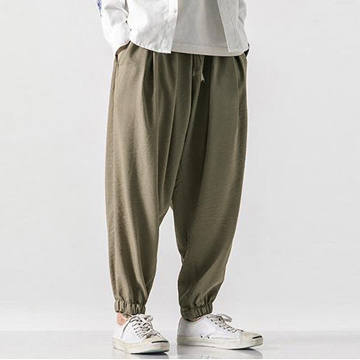 Buddha Stones Lässige, einfarbige Herren-Cropped-Hose mit Kordelzug für Frühling und Sommer, schmal zulaufende Hose mit Tasche - image 2