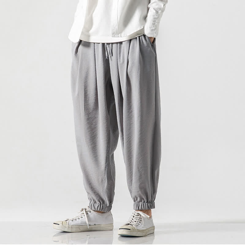 Buddha Stones Lässige, einfarbige Herren-Cropped-Hose mit Kordelzug für Frühling und Sommer, schmal zulaufende Hose mit Tasche - image 32