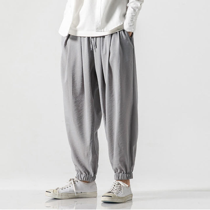 Buddha Stones Lässige, einfarbige Herren-Cropped-Hose mit Kordelzug für Frühling und Sommer, schmal zulaufende Hose mit Tasche - image 32