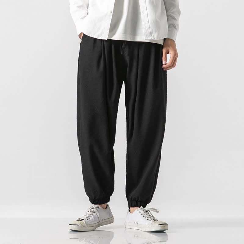 Buddha Stones Lässige, einfarbige Herren-Cropped-Hose mit Kordelzug für Frühling und Sommer, schmal zulaufende Hose mit Tasche - Schwarz - US/UK/AU46, EU56 (5XL) - image 5