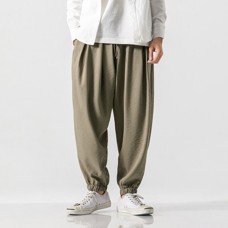 Buddha Stones Lässige, einfarbige Herren-Cropped-Hose mit Kordelzug für Frühling und Sommer, schmal zulaufende Hose mit Tasche - Bräunen - US/UK/AU46, EU56 (5XL) - image 0