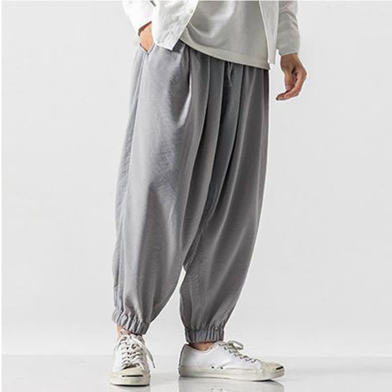 Buddha Stones Lässige, einfarbige Herren-Cropped-Hose mit Kordelzug für Frühling und Sommer, schmal zulaufende Hose mit Tasche - image 31