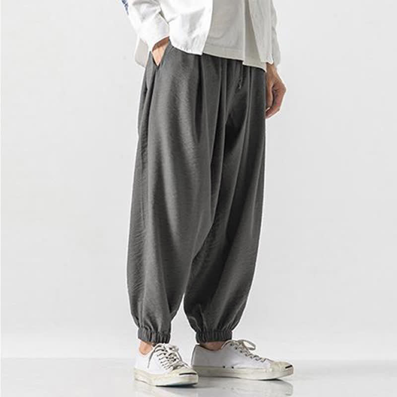Buddha Stones Lässige, einfarbige Herren-Cropped-Hose mit Kordelzug für Frühling und Sommer, schmal zulaufende Hose mit Tasche - image 23