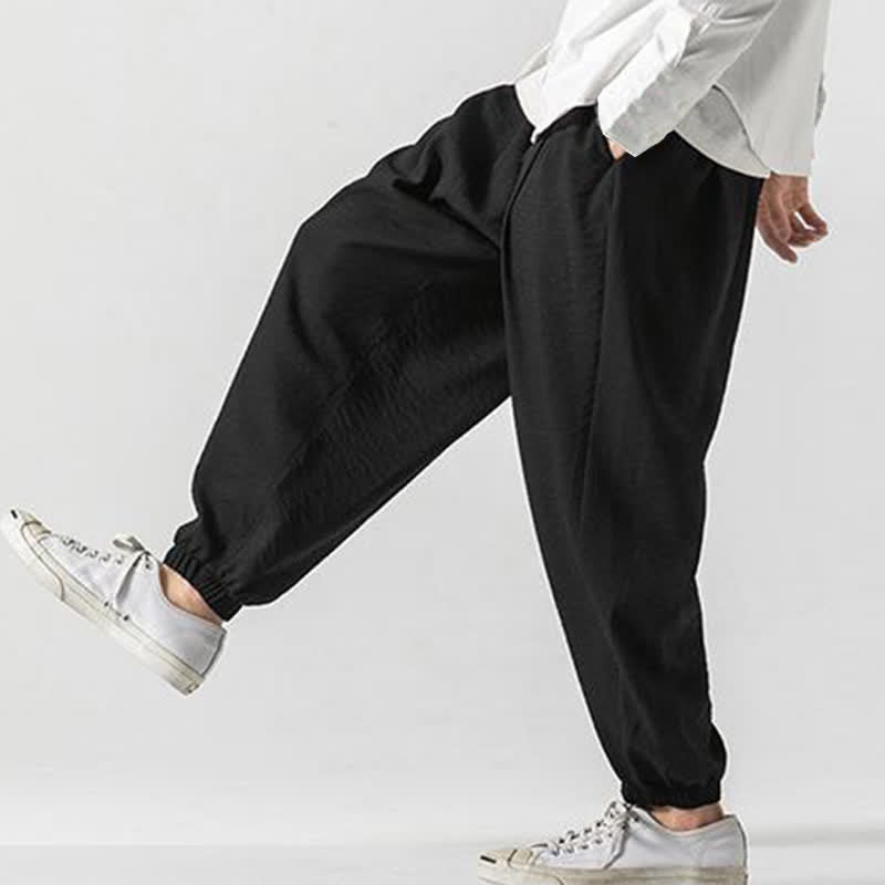 Buddha Stones Lässige, einfarbige Herren-Cropped-Hose mit Kordelzug für Frühling und Sommer, schmal zulaufende Hose mit Tasche - image 8