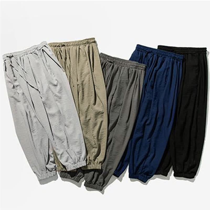 Buddha Stones Lässige, einfarbige Herren-Cropped-Hose mit Kordelzug für Frühling und Sommer, schmal zulaufende Hose mit Tasche - image 34