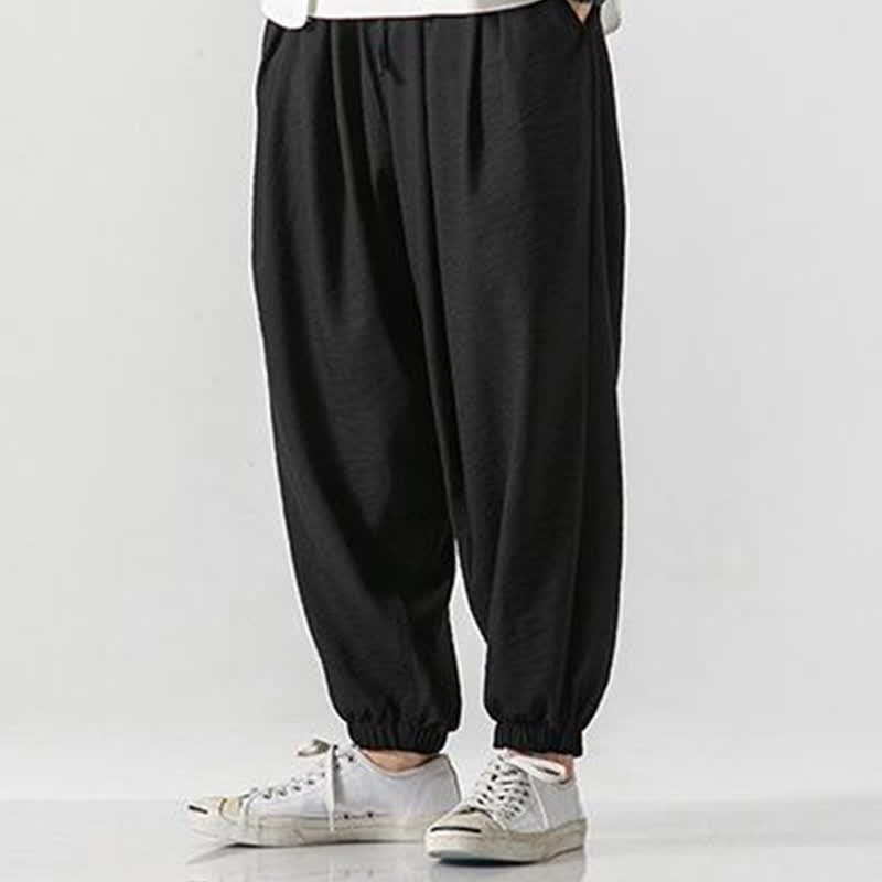 Buddha Stones Lässige, einfarbige Herren-Cropped-Hose mit Kordelzug für Frühling und Sommer, schmal zulaufende Hose mit Tasche - image 6