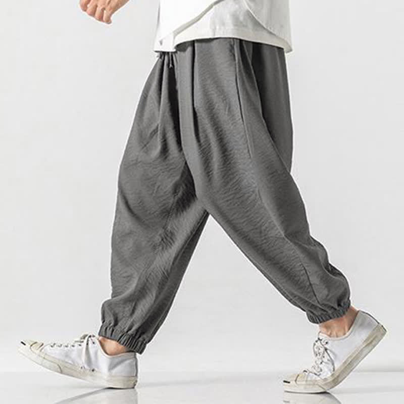 Buddha Stones Lässige, einfarbige Herren-Cropped-Hose mit Kordelzug für Frühling und Sommer, schmal zulaufende Hose mit Tasche - image 24