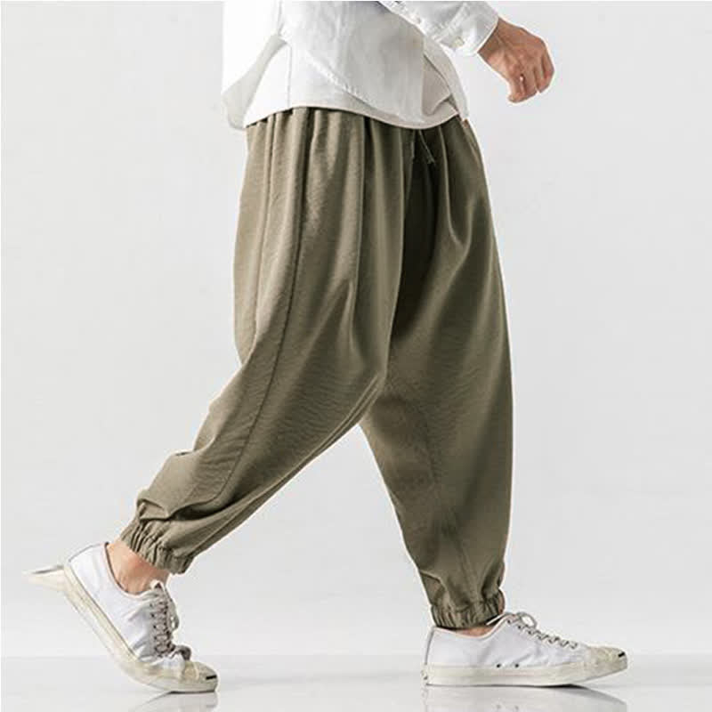Buddha Stones Lässige, einfarbige Herren-Cropped-Hose mit Kordelzug für Frühling und Sommer, schmal zulaufende Hose mit Tasche - image 1