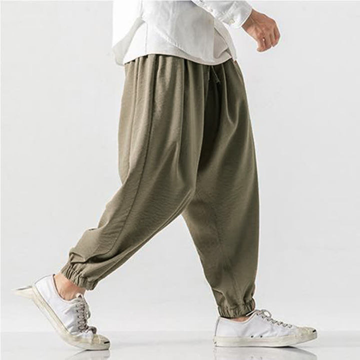 Buddha Stones Lässige, einfarbige Herren-Cropped-Hose mit Kordelzug für Frühling und Sommer, schmal zulaufende Hose mit Tasche - image 1