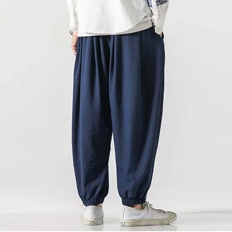 Buddha Stones Lässige, einfarbige Herren-Cropped-Hose mit Kordelzug für Frühling und Sommer, schmal zulaufende Hose mit Tasche - image 15