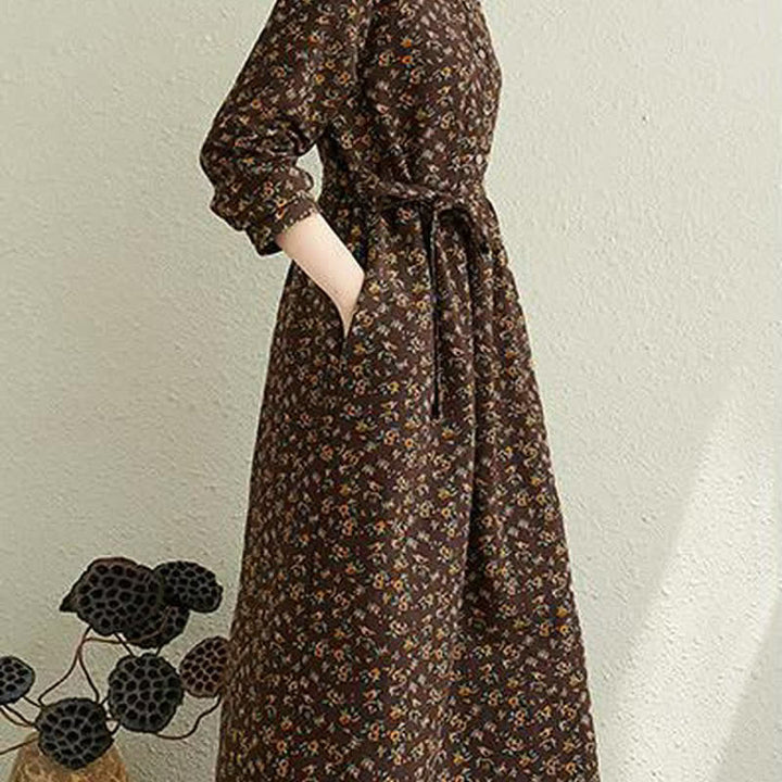Buddha Stones Lässiges Vintage-Herbstkleid mit Knopfleiste, Blumenmuster, langen Ärmeln und Tasche für Damen. - image 18
