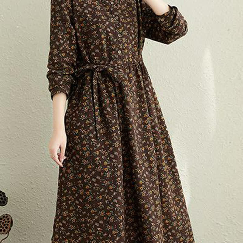 Buddha Stones Lässiges Vintage-Herbstkleid mit Knopfleiste, Blumenmuster, langen Ärmeln und Tasche für Damen. - image 17