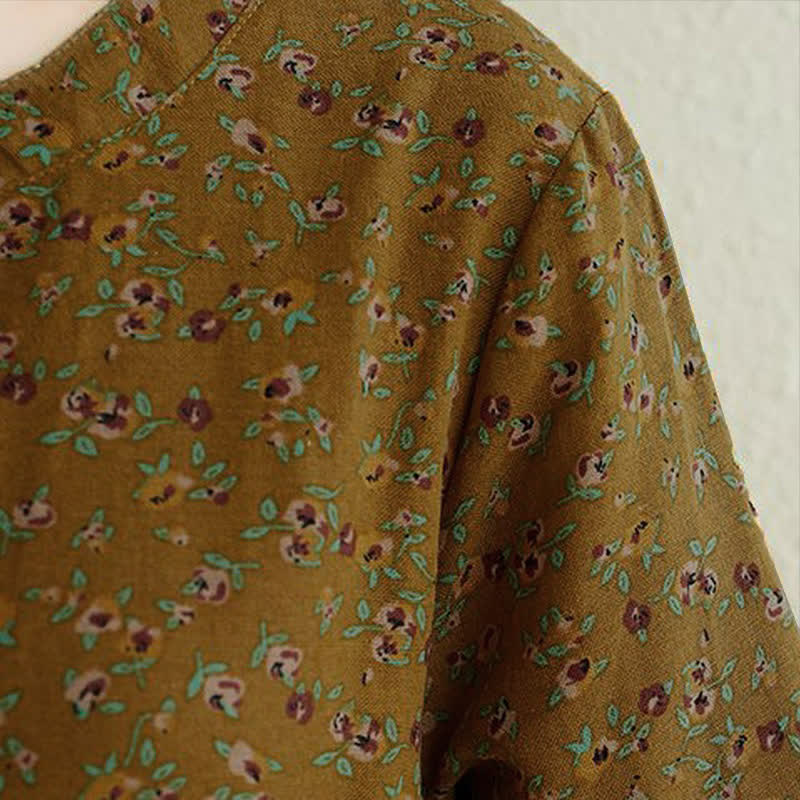 Buddha Stones Lässiges Vintage-Herbstkleid mit Knopfleiste, Blumenmuster, langen Ärmeln und Tasche für Damen. - image 6