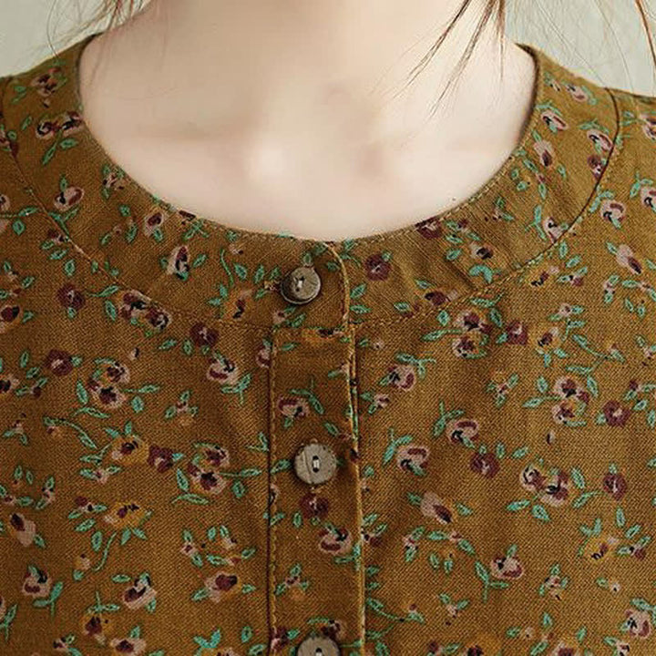 Buddha Stones Lässiges Vintage-Herbstkleid mit Knopfleiste, Blumenmuster, langen Ärmeln und Tasche für Damen. - image 4