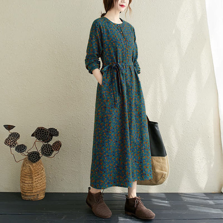 Buddha Stones Lässiges Vintage-Herbstkleid mit Knopfleiste, Blumenmuster, langen Ärmeln und Tasche für Damen. - Türkis - US12-14, UK/AU16-18, EU42-44 (3XL) - image 12