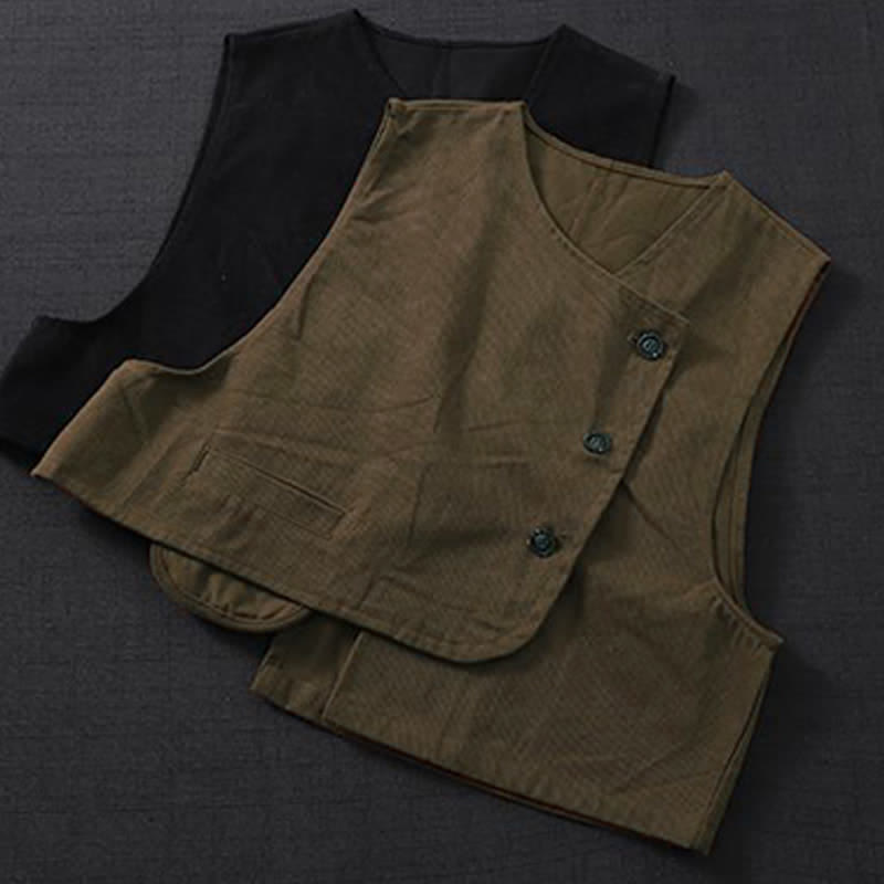 Buddha Stones Sommerliches, minimalistisches Tanktop im Tang-Stil mit Knopfleiste und Tasche – ärmellos, für Damen. - image 12