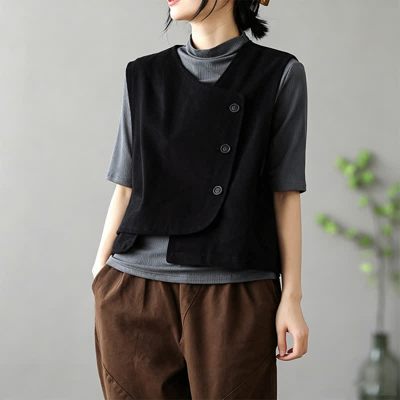 Buddha Stones Sommerliches, minimalistisches Tanktop im Tang-Stil mit Knopfleiste und Tasche – ärmellos, für Damen. - image 11