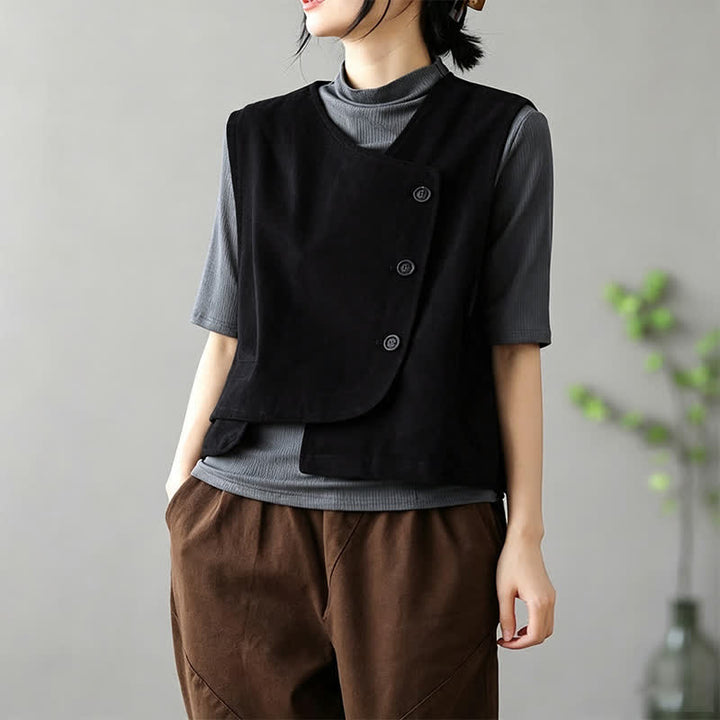 Buddha Stones Sommerliches, minimalistisches Tanktop im Tang-Stil mit Knopfleiste und Tasche – ärmellos, für Damen. - image 11