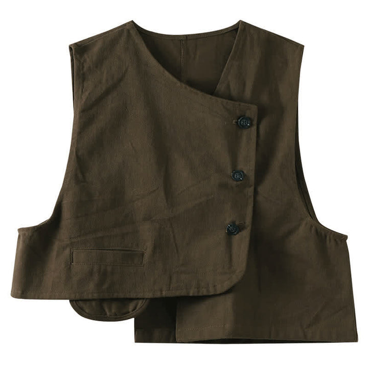 Buddha Stones Sommerliches, minimalistisches Tanktop im Tang-Stil mit Knopfleiste und Tasche – ärmellos, für Damen. - image 4
