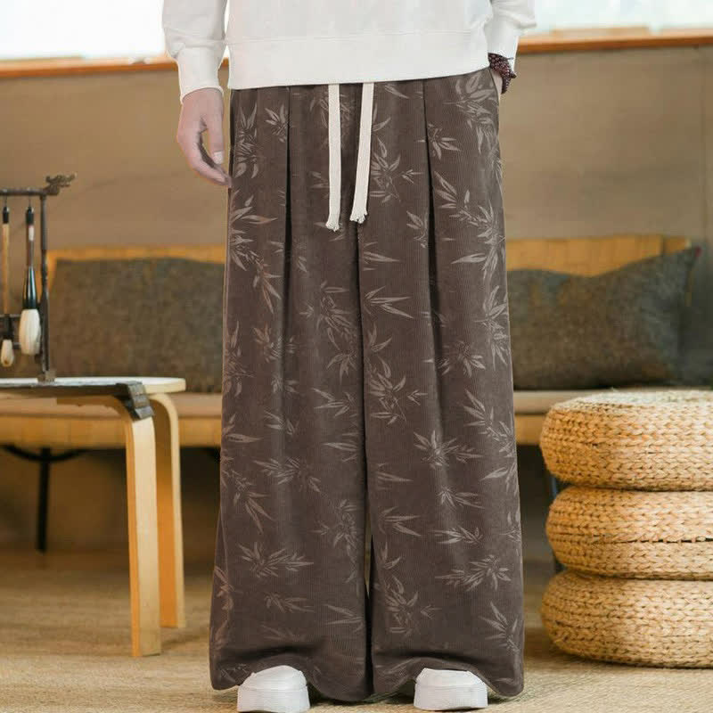 Buddha Stones Lässige Vintage-Herrenhose mit Kordelzug und Bambusblattmuster für Herbst und Winter, gerades Bein, mit Tasche - image 16