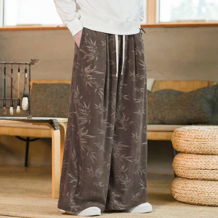Buddha Stones Lässige Vintage-Herrenhose mit Kordelzug und Bambusblattmuster für Herbst und Winter, gerades Bein, mit Tasche - image 17