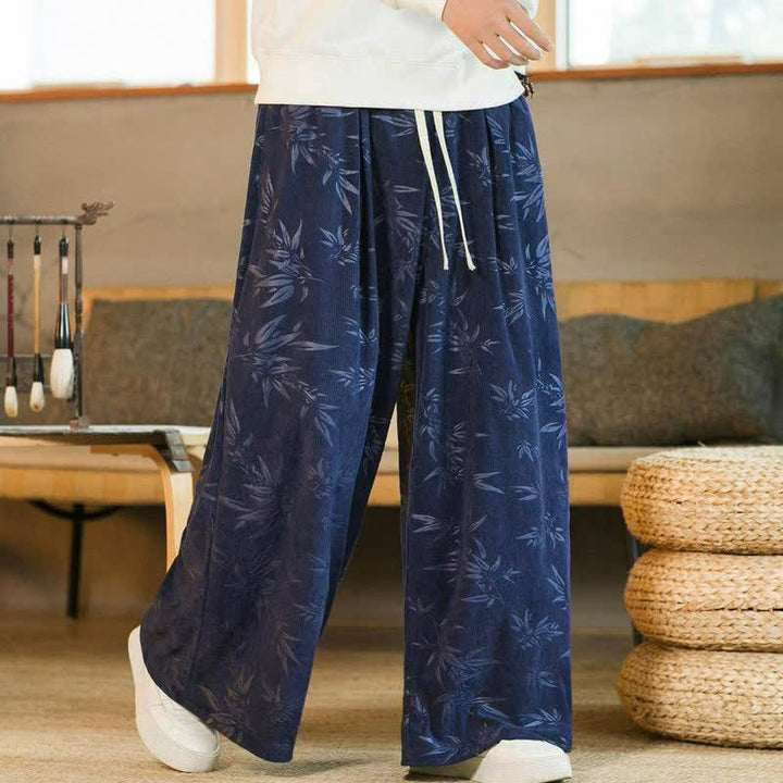 Buddha Stones Lässige Vintage-Herrenhose mit Kordelzug und Bambusblattmuster für Herbst und Winter, gerades Bein, mit Tasche - image 12