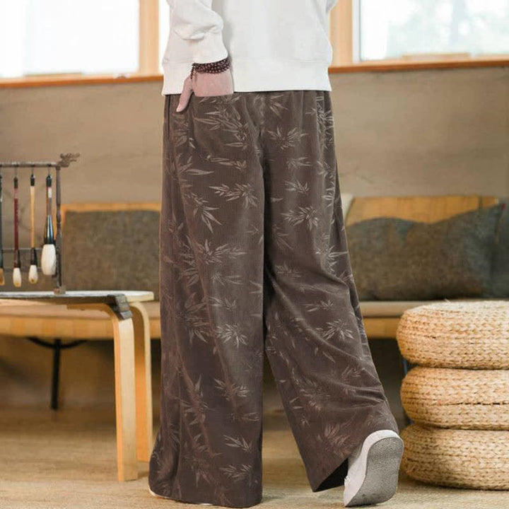 Buddha Stones Lässige Vintage-Herrenhose mit Kordelzug und Bambusblattmuster für Herbst und Winter, gerades Bein, mit Tasche - image 19