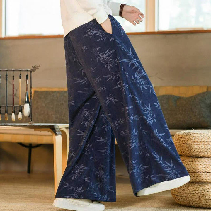 Buddha Stones Lässige Vintage-Herrenhose mit Kordelzug und Bambusblattmuster für Herbst und Winter, gerades Bein, mit Tasche - image 13