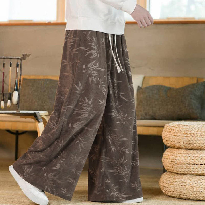 Buddha Stones Lässige Vintage-Herrenhose mit Kordelzug und Bambusblattmuster für Herbst und Winter, gerades Bein, mit Tasche - image 18
