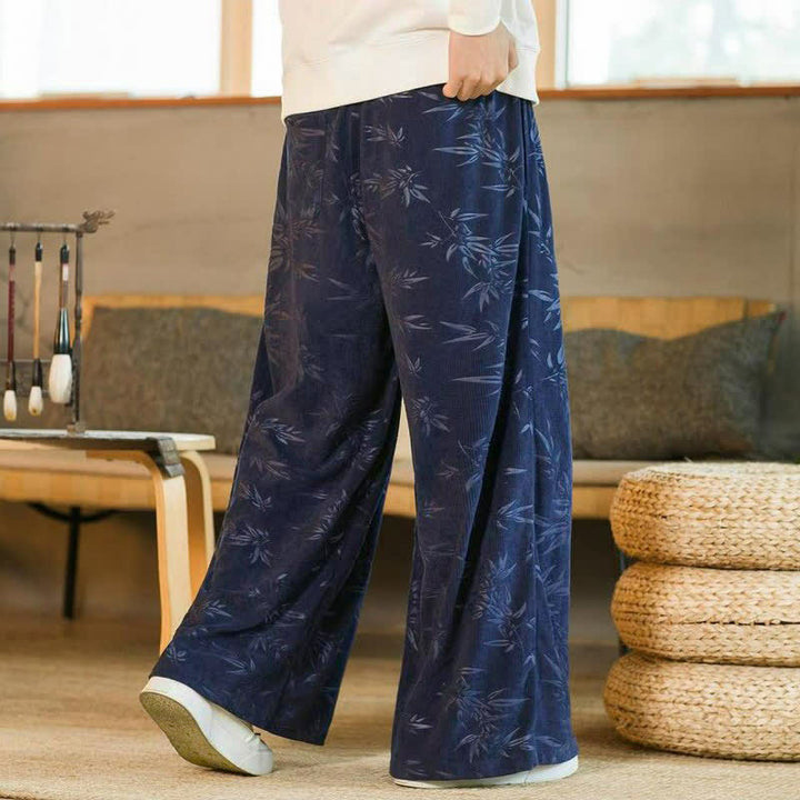 Buddha Stones Lässige Vintage-Herrenhose mit Kordelzug und Bambusblattmuster für Herbst und Winter, gerades Bein, mit Tasche - image 14