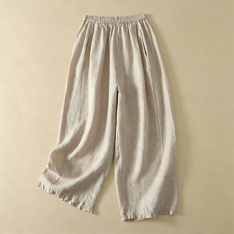Buddha Stones Basic-Hose für Frühling und Sommer, schlicht, einfarbig, knöchelhoch, gerades Bein, mit Taschen - Beige - US8-10, UK/AU12-14, EU40-42 (2XL) - image 0