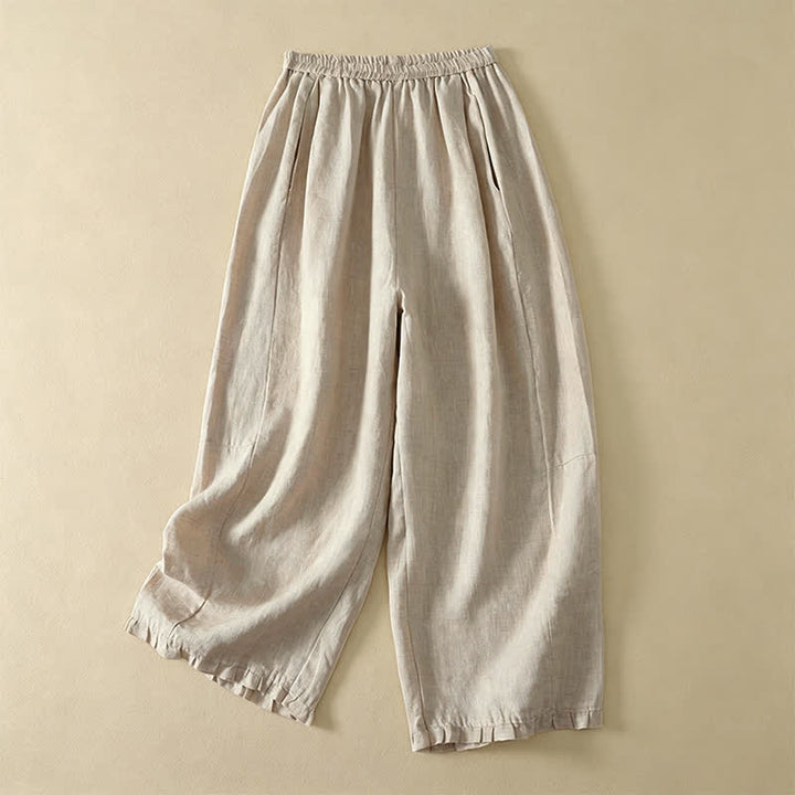 Buddha Stones Basic-Hose für Frühling und Sommer, schlicht, einfarbig, knöchelhoch, gerades Bein, mit Taschen - Beige - US8-10, UK/AU12-14, EU40-42 (2XL) - image 0