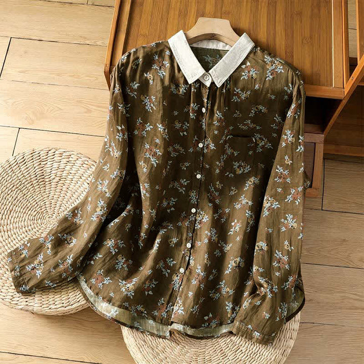 Buddha Stones Frühling/Sommer Vintage-Damenbluse mit Blumenmuster, langen Ärmeln und Tasche, Knopfleiste, Knopfleiste, Langarm, mit Tasche - Sienna - US8-10, UK/AU12-14, EU40-42 (2XL) - image 0