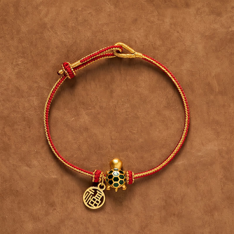 Buddha Stones Rotes Armband mit Kupferfaden und Schildkrötenmotiv - Rotes Band (Handgelenkumfang: 15–18 cm) - image 0