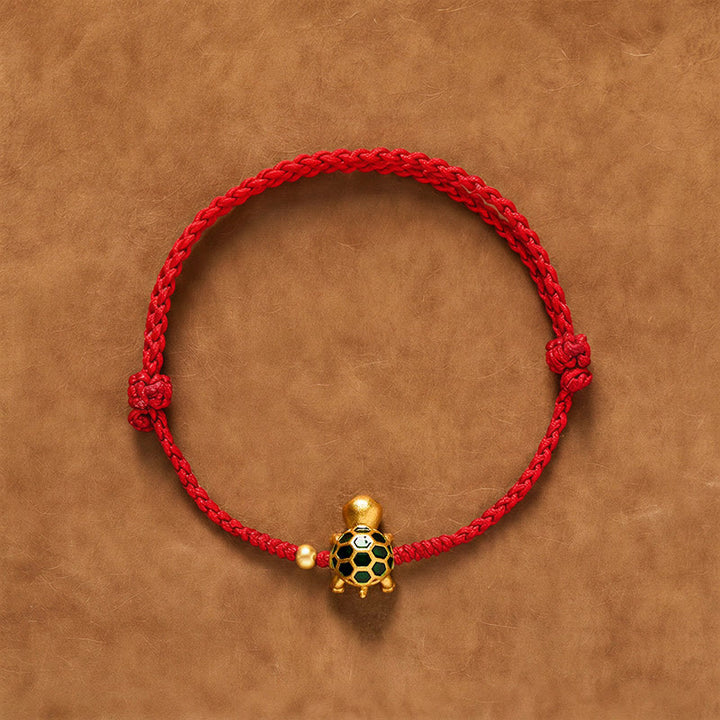 Buddha Stones Handgefertigtes Armband aus geflochtenem rotem Garn mit Schildkrötenmotiv - Dunkelrot (Handgelenkumfang: 14–18 cm) - image 0
