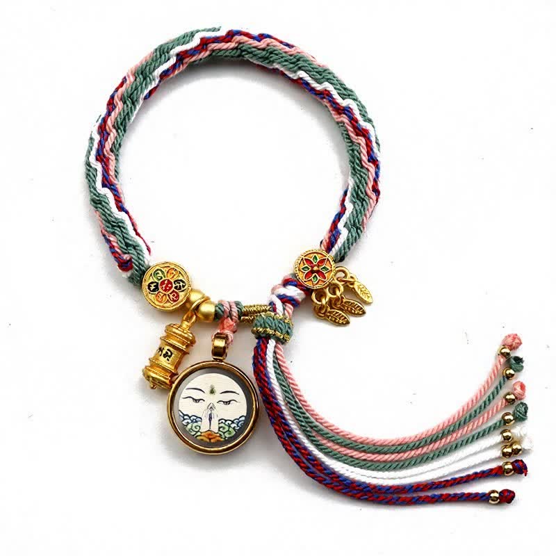 Buddha Stones Armband aus tibetischem Titanstahl mit Om-Mani-Padme-Hum-Motiv - Rosa Grün - image 2