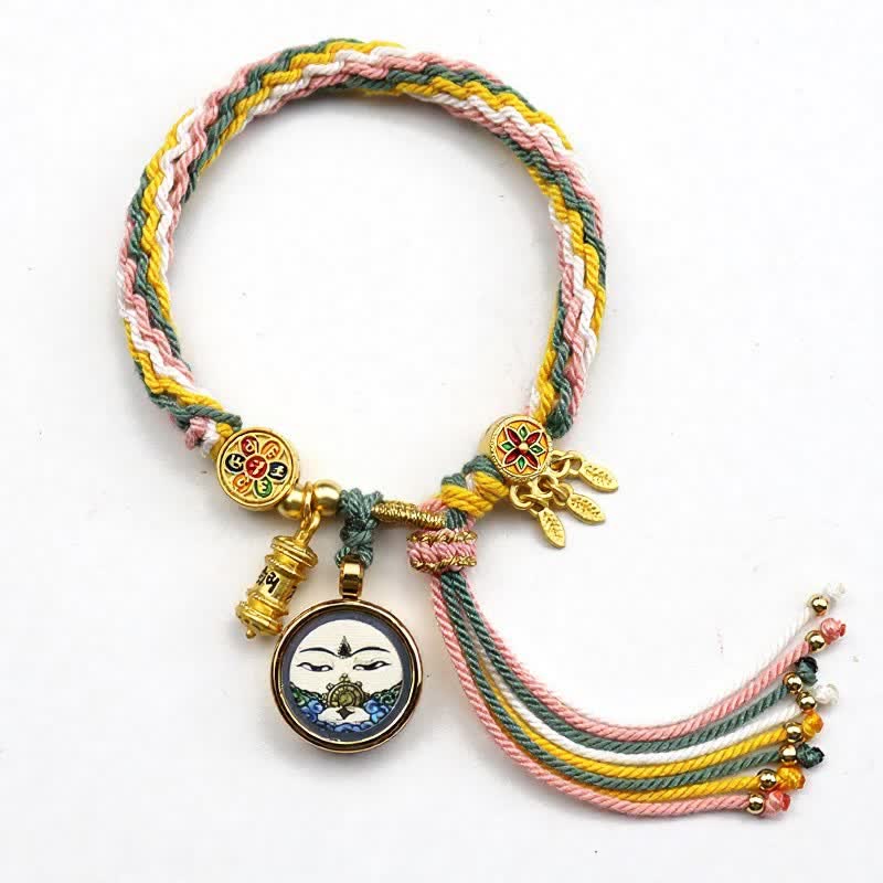 Buddha Stones Armband aus tibetischem Titanstahl mit Om-Mani-Padme-Hum-Motiv - Gelb Rosa - image 9