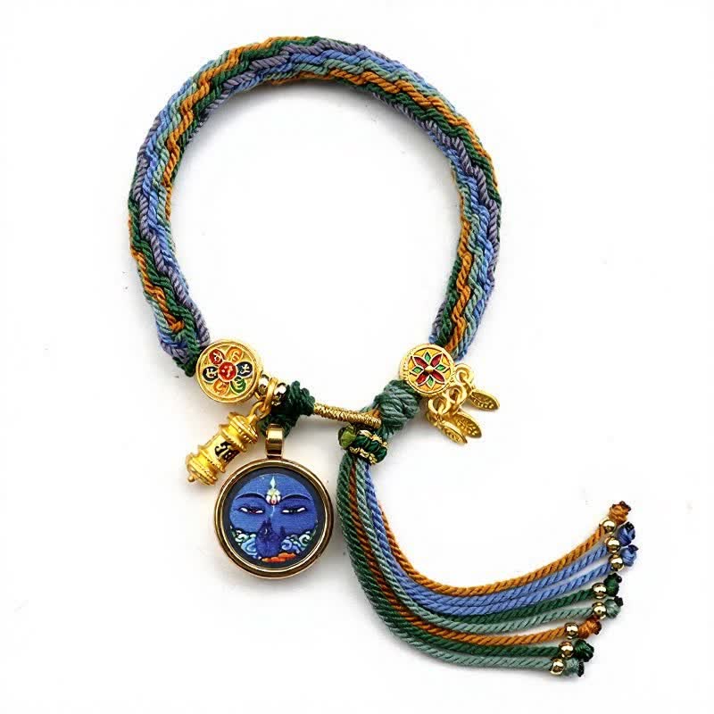 Buddha Stones Armband aus tibetischem Titanstahl mit Om-Mani-Padme-Hum-Motiv - Blau Gelb - image 3