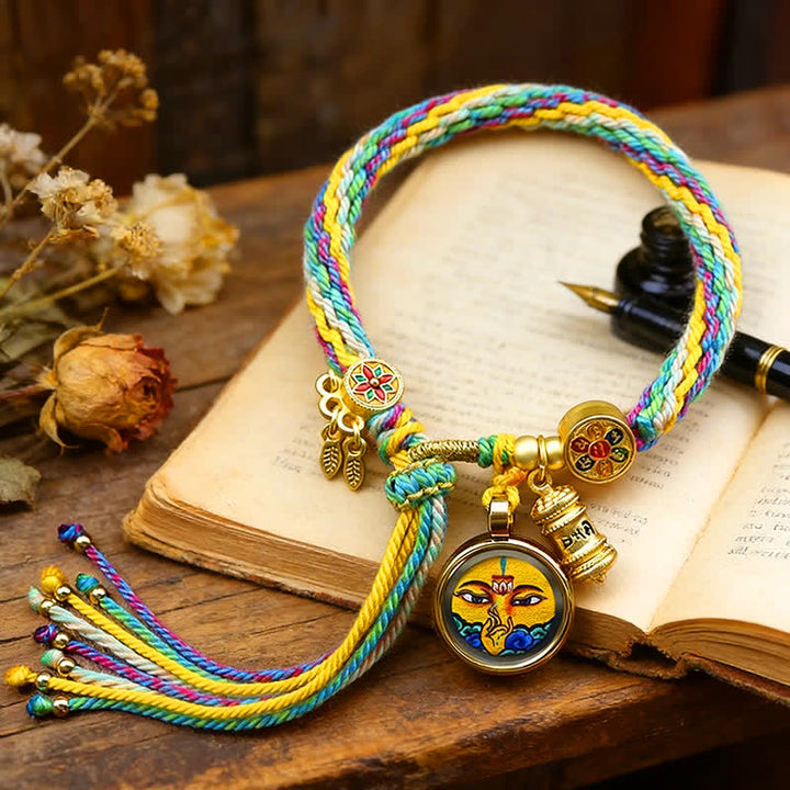 Buddha Stones Armband aus tibetischem Titanstahl mit Om-Mani-Padme-Hum-Motiv - Gelbgrün - image 0