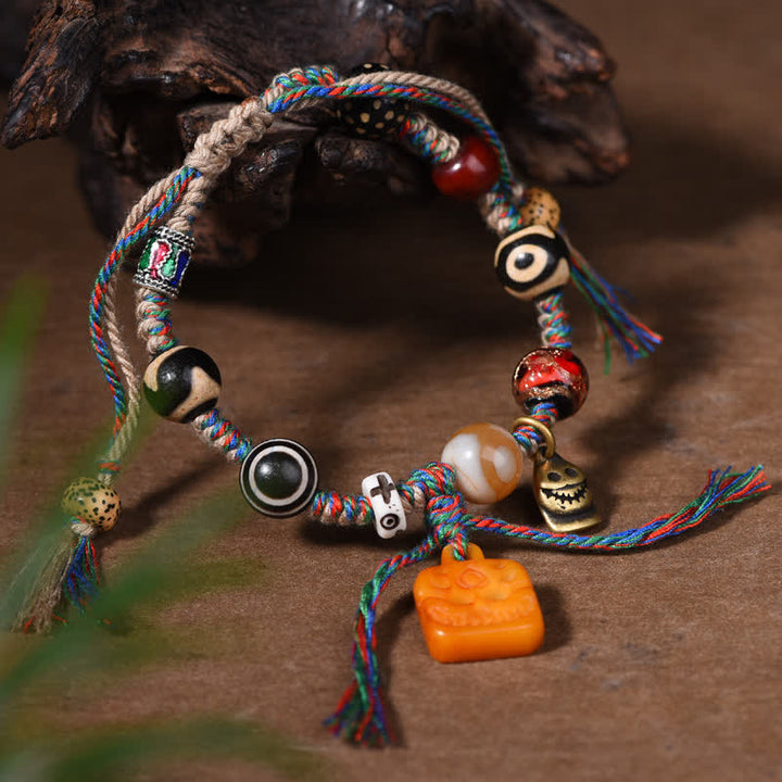 Buddha Stones Tibetisches Dzi-Perlen-Armband mit geflochtenem Knochenband in verschiedenen Farben – ein Segensgeschenk - image 3